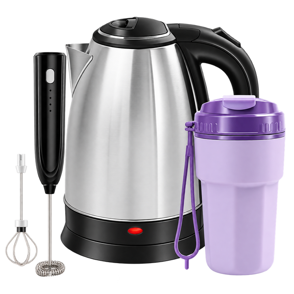 1.8L Electric Kettle + Wireless Milk Frother + 400ml Coffee Sipper Coffee Set