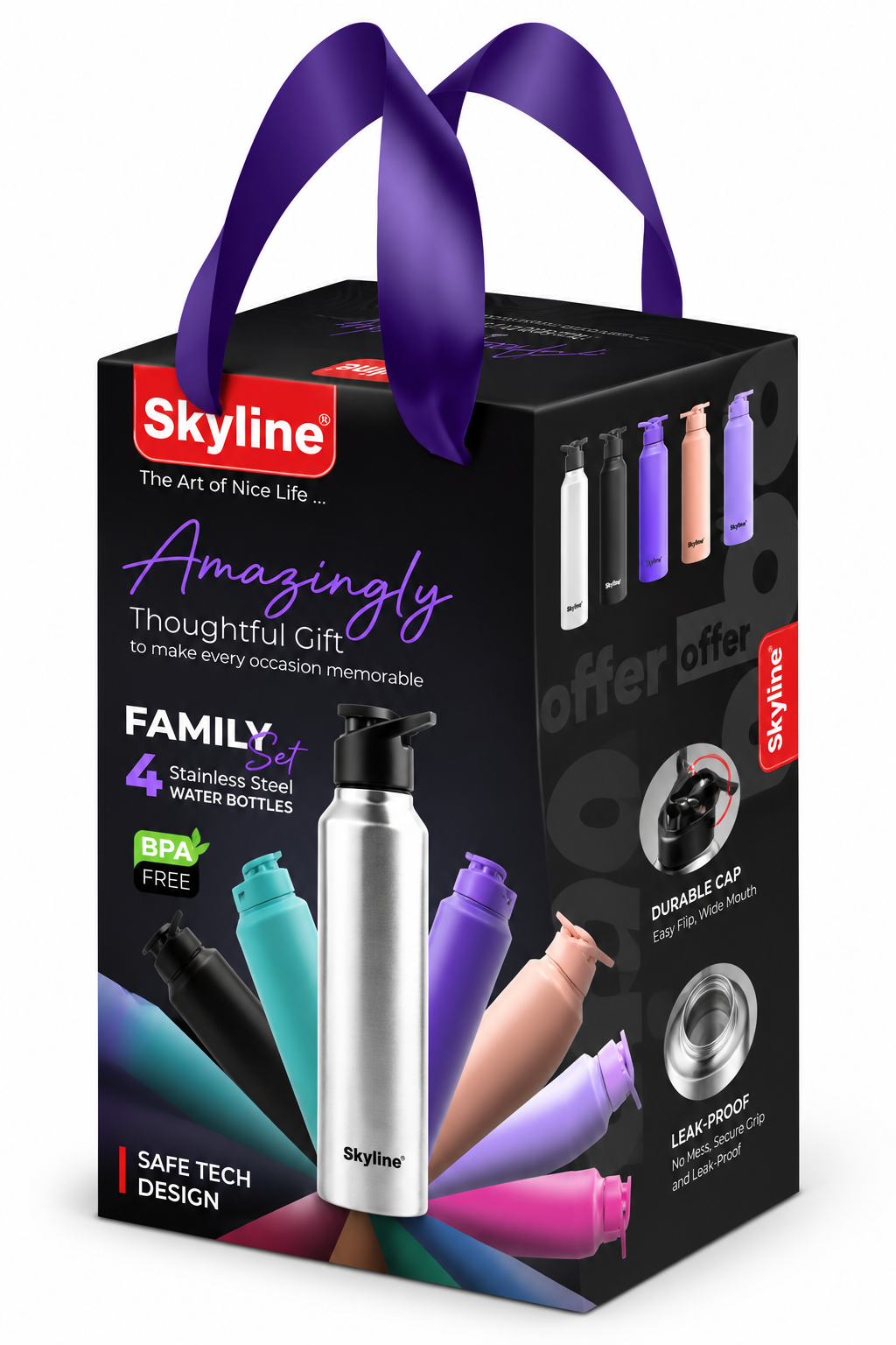 Skyline Family Set ribbon handle gift box with white background