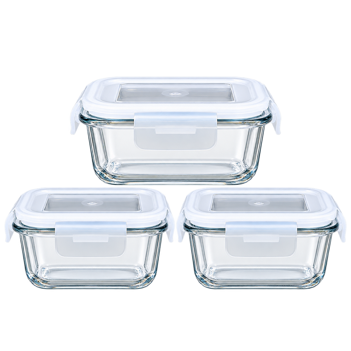 Skyline FC-03 set of three 320ml premium borosilicate glass food containers with airtight locking lids