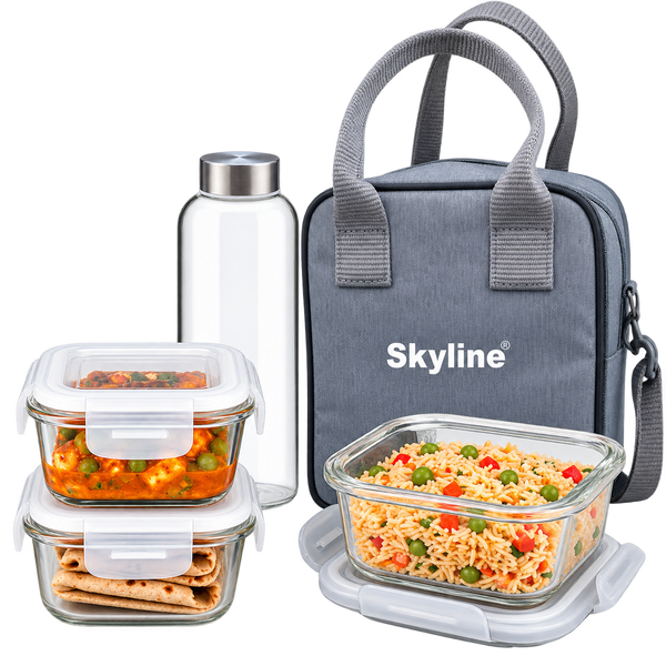 Skyline Meal Mate glass containers, 600ML glass bottle and insulated carry bag
