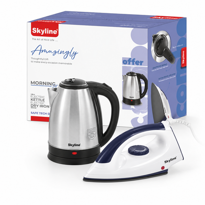 Skyline Morning Set kettle and dry iron in an alternate studio arrangement