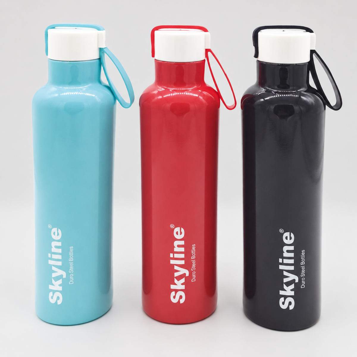 Skyline TWEET cyan red and charcoal bottle finish detail