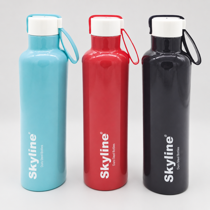 Skyline TWEET cyan red and charcoal bottle finish detail