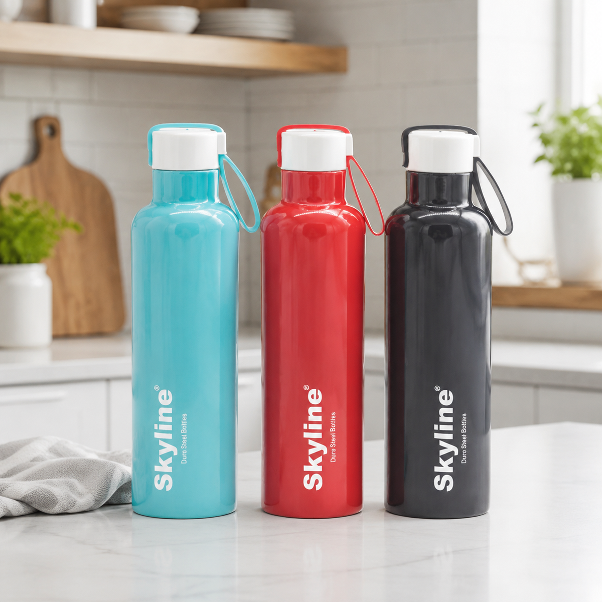 Skyline TWEET insulated bottles in a modern kitchen