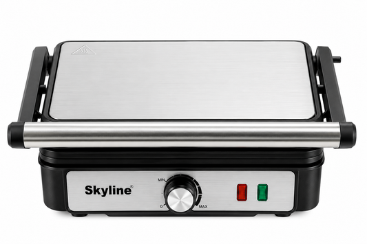Skyline VTL-111 SS stainless steel 180 degree grill and sandwich maker on pure white background
