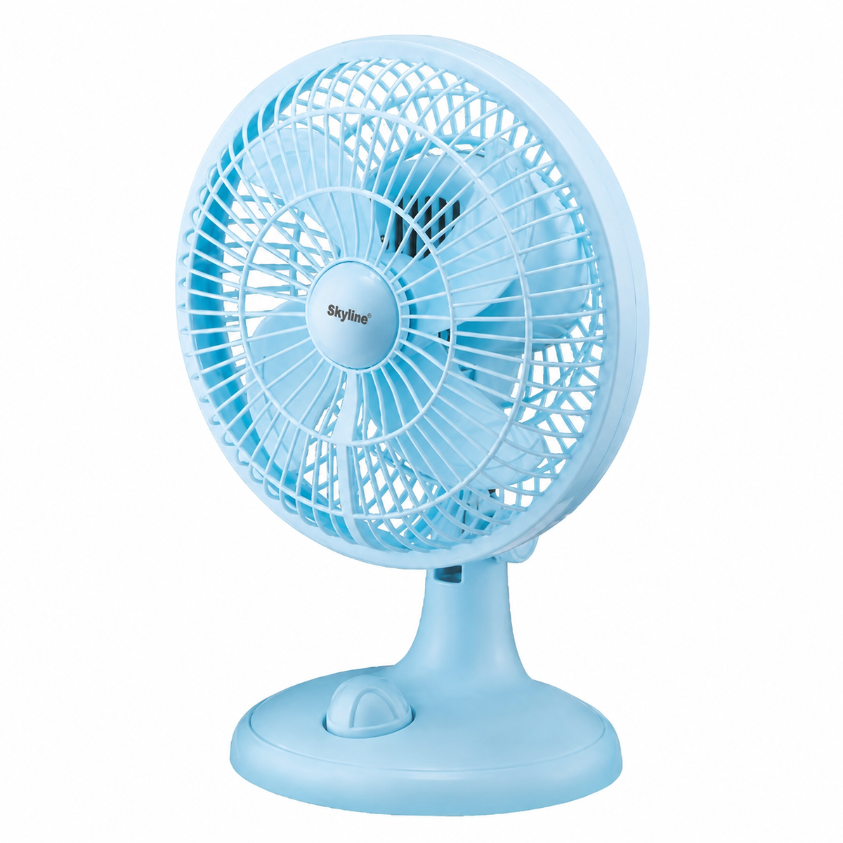 Skyline VTL-2666 light blue 9-inch table fan on white background