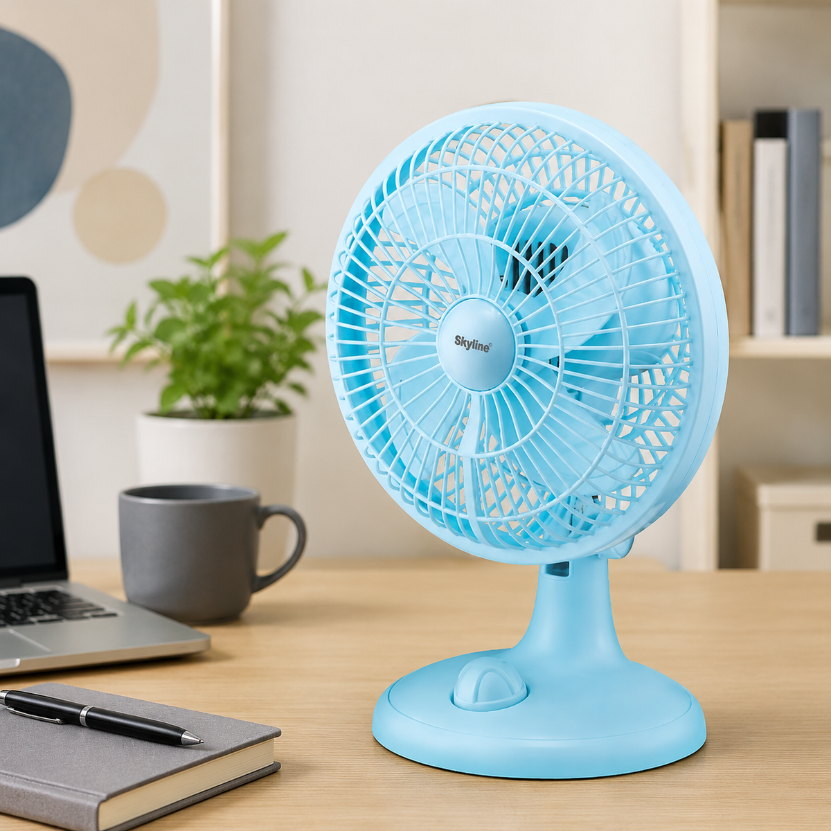 Skyline VTL-2666 compact table fan in a premium home office