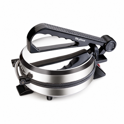 Skyline VTL-2828 stainless steel roti maker closed on white background