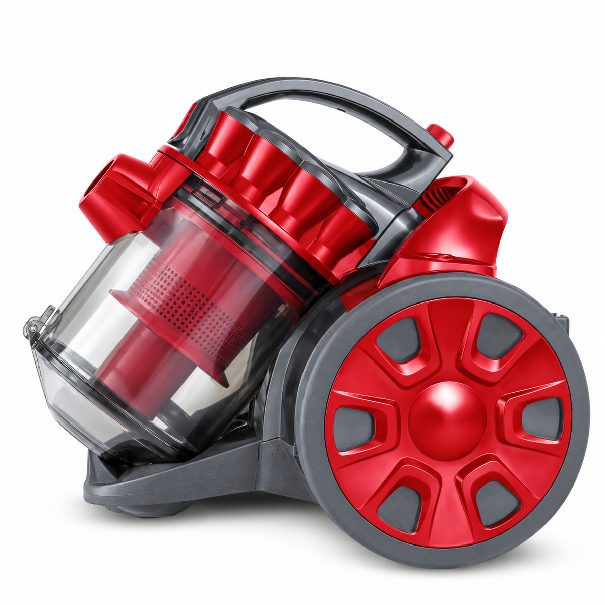 Skyline VTL-3535 1400W cyclonic bagless vacuum cleaner in red and grey on plain white background