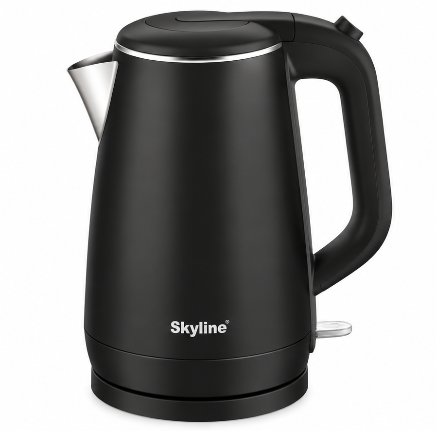 Skyline VTL-5016 1.5L 1500W double wall electric kettle in Black on plain white background