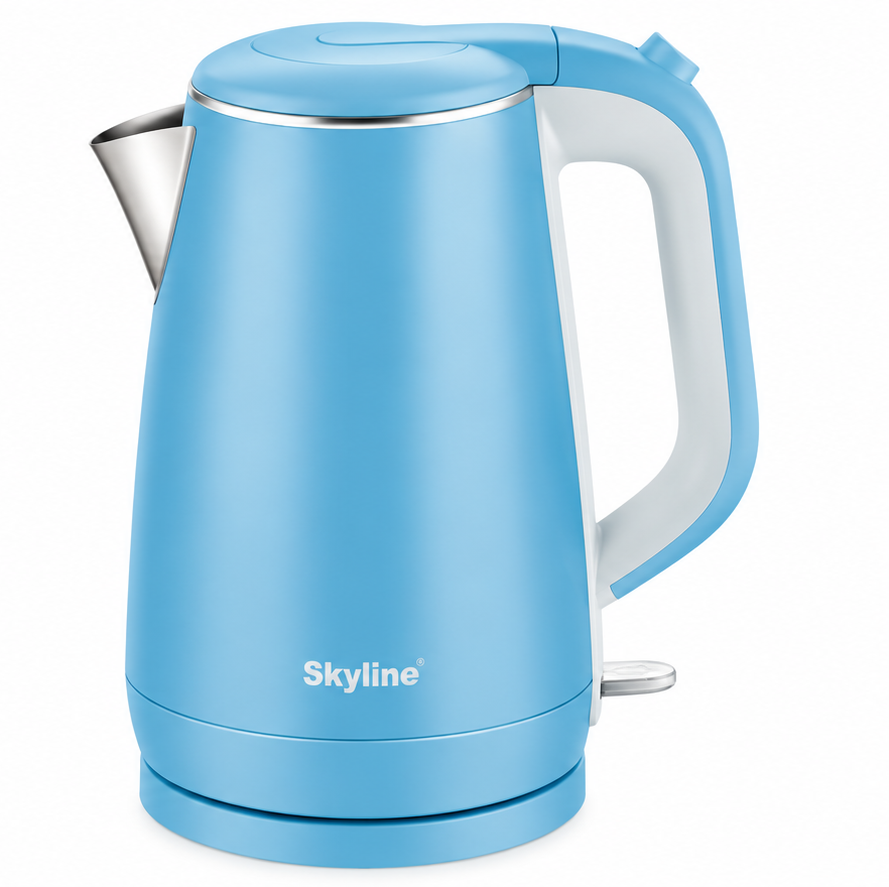 Skyline VTL-5016 1.5L 1500W double wall electric kettle in Blue on plain white background