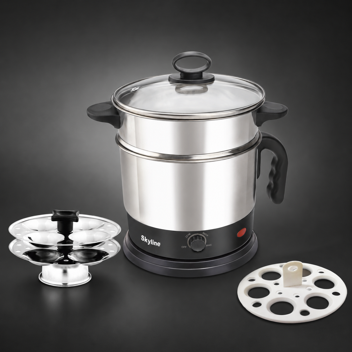 Skyline VTL-7071 stainless steel kettle premium dark studio view