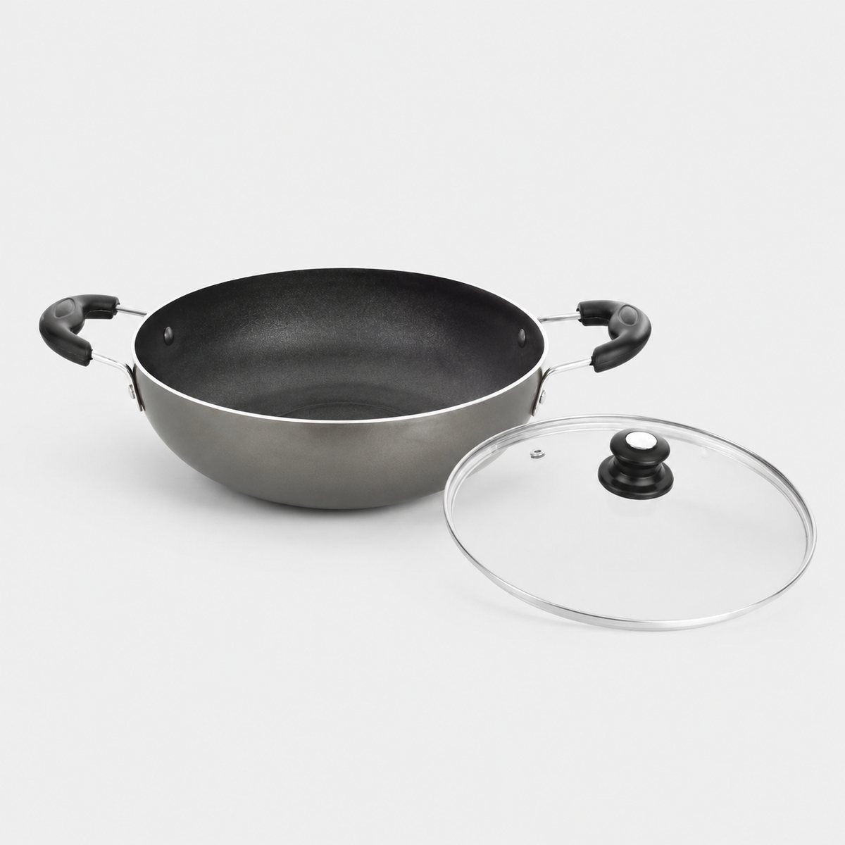 Open Skyline VTL-8300 kadhai with its glass lid placed beside it