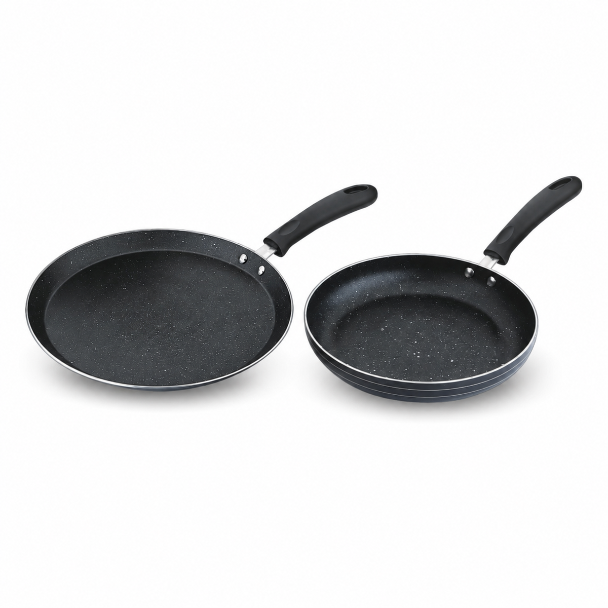 Top detail view of Skyline VTL-8500 dosa tawa and frying pan cooking surfaces