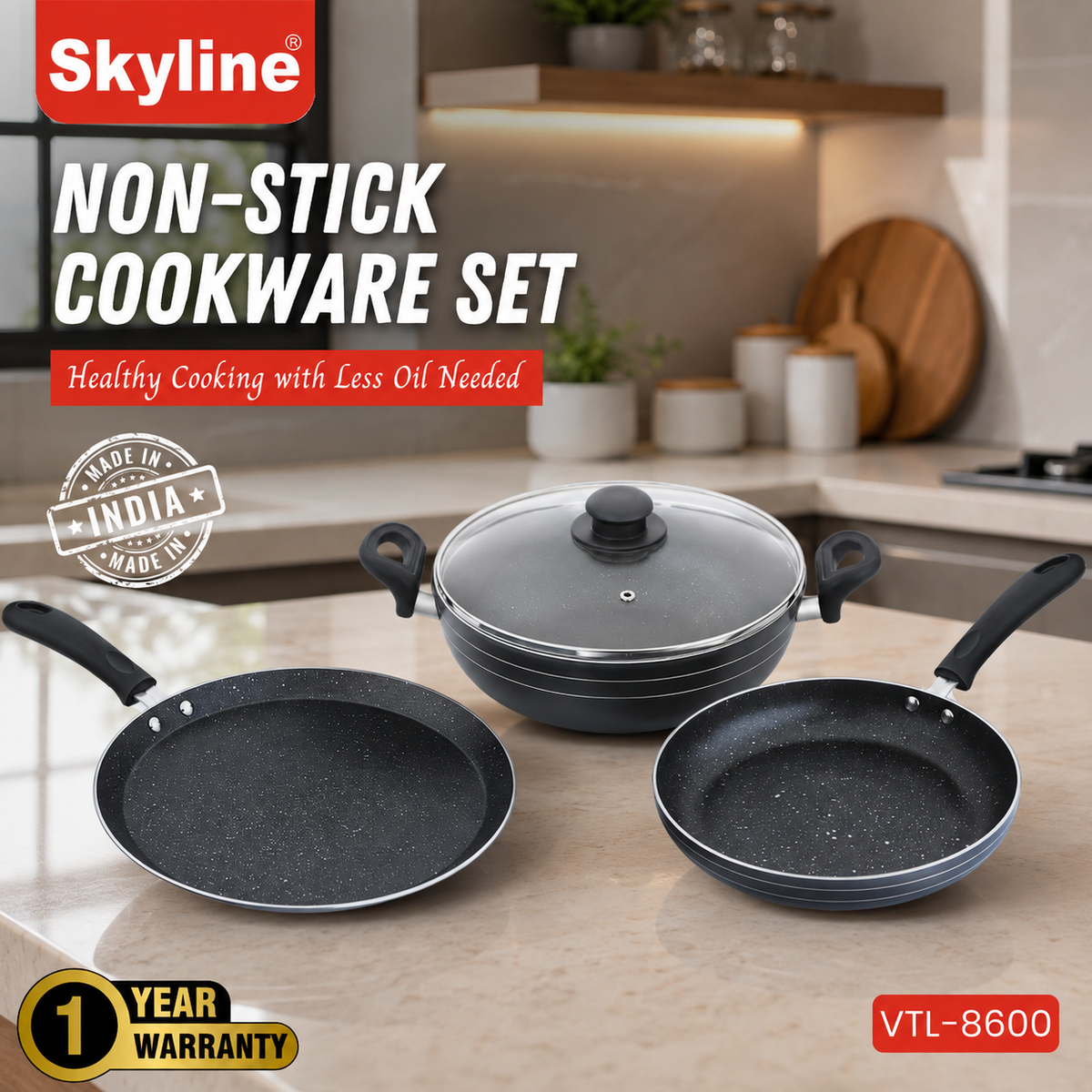Skyline VTL-8600 cookware set in a modern kitchen