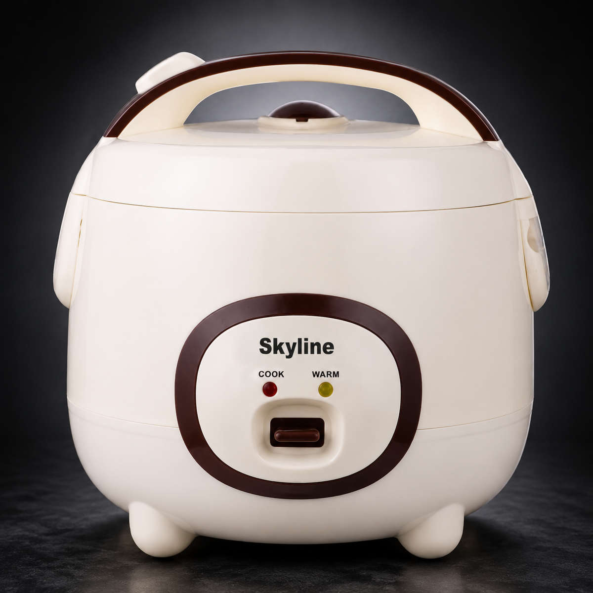 Skyline Deluxe 1.2L beige rice cooker premium dark studio view