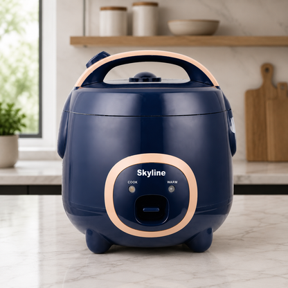 Skyline Deluxe 1.8L blue rice cooker on modern kitchen countertop