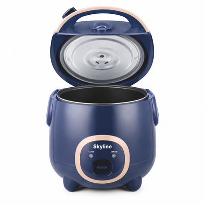 Skyline Deluxe 1.8L blue rice cooker open inner pot and control detail