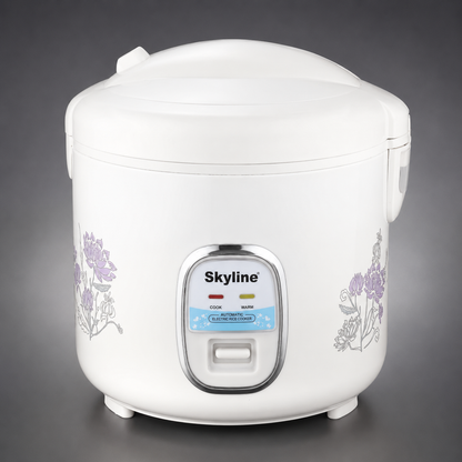 Skyline VTL-9080 floral white rice cooker premium studio view