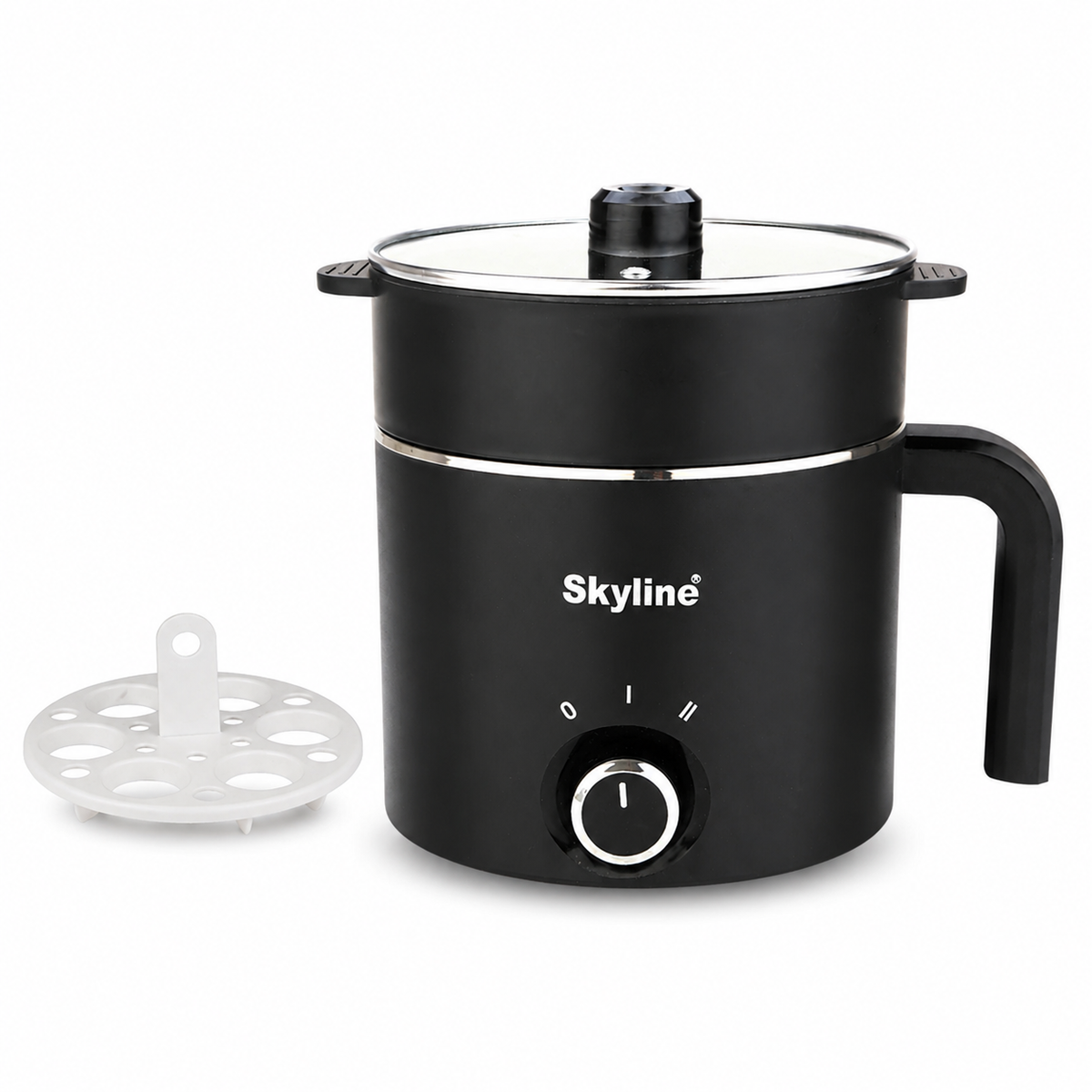 Skyline VTL-9091 black multi kettle with egg boiler rack hero view