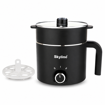 Skyline VTL-9091 black multi kettle with egg boiler rack hero view