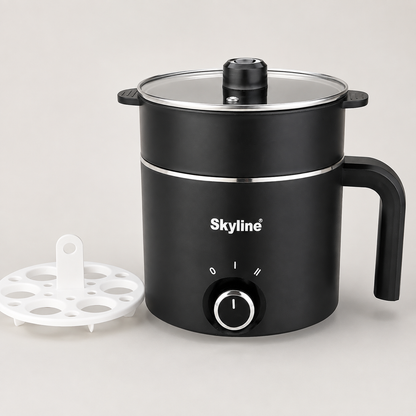 Skyline VTL-9091 black multi kettle and egg rack alternate studio angle