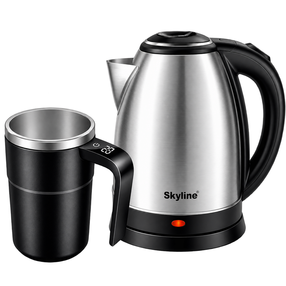 Skyline Wake-Up Set with 1.8L stainless-steel electric kettle and 400ml automatic coffee mixer cup