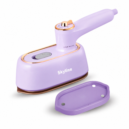 Skyline VTL-5104 lavender portable garment steamer with removable tray on white
